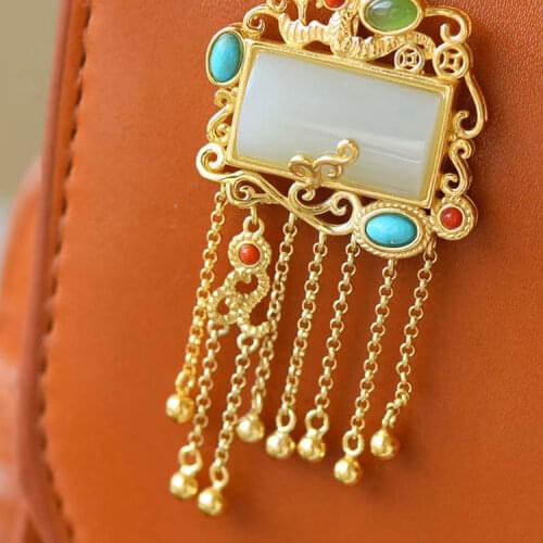 Natural Hetian Jade Green Jade Pendant S925 Sterling Silver Jasper Set Hetian Jade Necklace Clavicle Chain Necklace Female Acces