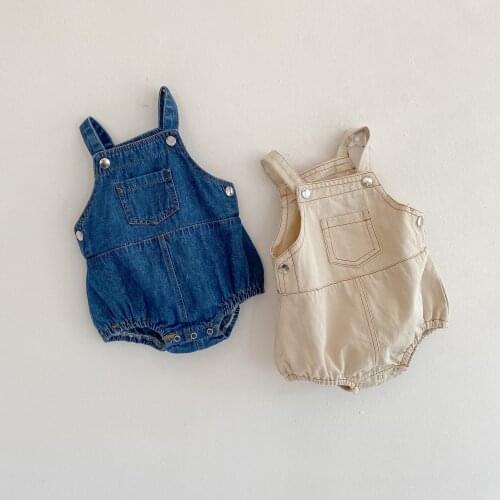 HETISO Denim Suspenders Baby Girl Clothes for New Born Cute Sleeveless Baby Boy Bodysuit Overalls and Jumpsuits 6 9 12 24 36