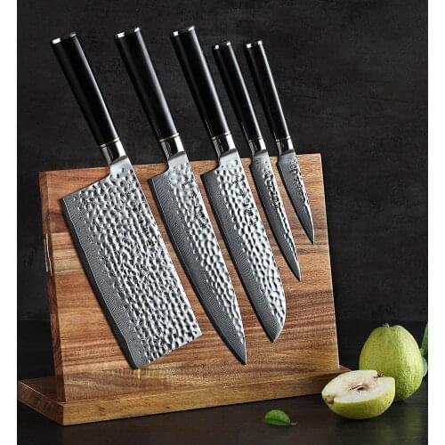 HEZHEN 5PCS Knife Set VG Steel Damascus Steel Chef Slicing Utility Paring Knife Magnetic Tool holder Japanese Sharp Cutter