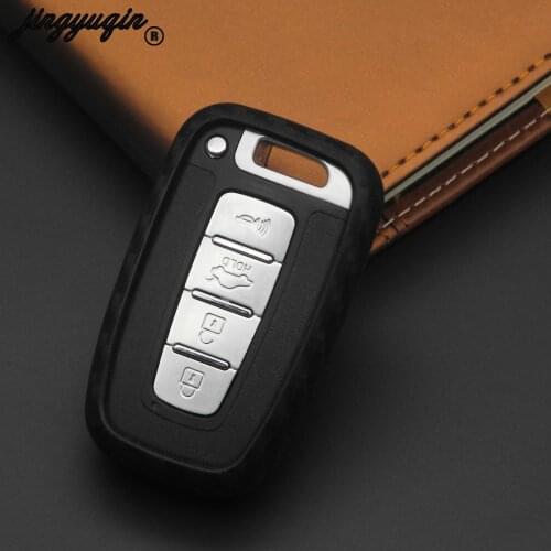 Jingyuqin Carbon Silicone Car Key Case Cover Fob for Hyundai Equus Genesis Veloster for KIA Sportage Forte Optima Soul Azera