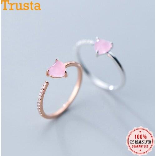 Trustdavis Authentic 925 Sterling Silver Love Pink Heart CZ Finger Rings For Women Minimalist Design Jewelry Accessories DS379