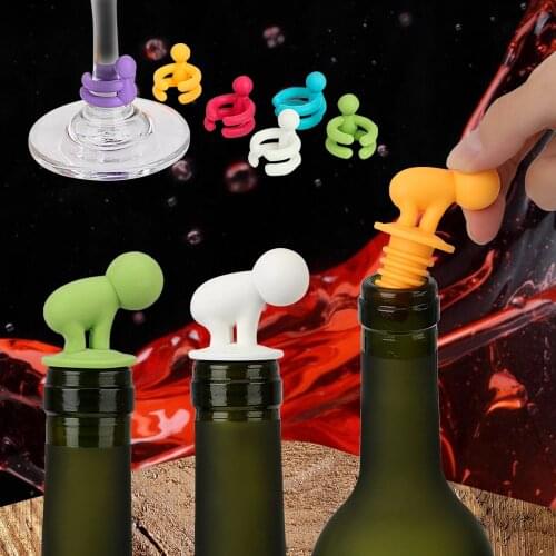 Leak Free Drink Cup Mixproof Silicone Marker Rubber Wine Glass Label 7 pcs/set Bar Party Supplies Cute Wine Bottle Stopper