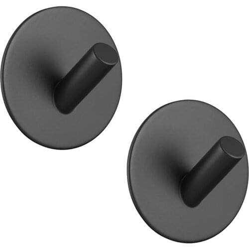 2 Pcs Strong Heavy Duty Adhesive Hooks Black Brushed 304 Stainless Steel Hook for Clothes Key Bedroom Bathroom Hanger