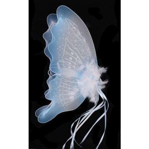 MagiDeal Feather Ribbon Butterfly Angel Fairy With feather ribbon decorative Kid Girls Birthday Party Fancy Dress -Blue