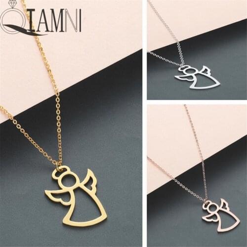 QIAMNI Cute Girl Halo Fairy Guardian Angel Wings Pendant Necklace for Women Lovers Memory Birthday Gift Charm Dropshipping