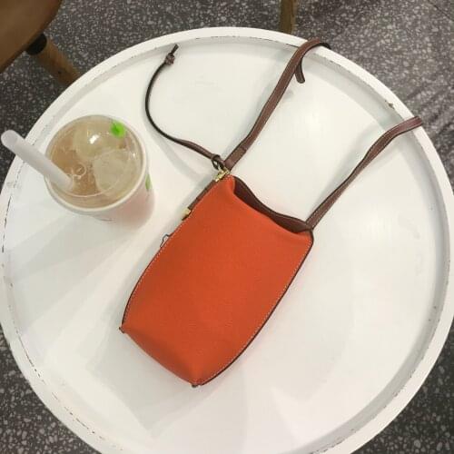 FIRMRANCH Fashion 100% Genuine Leather Simple Contrast Color Design Female Mini Crossbosy Mobile Phone Bag Vertical Coin Purse