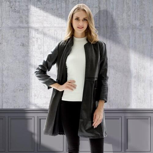 Moto Leather Jacket Women 2021 Spring New Plus Size Womens Black Long Collar Slim Leather Women Coats