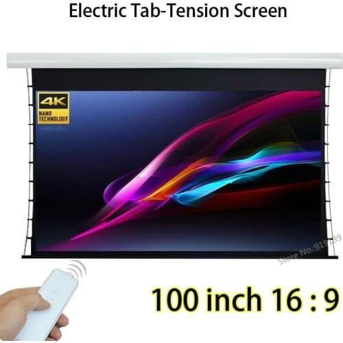 Motorised Tubular Motor 100" Diagonal 16:9 Tab-tension White Fiberglass Projection Screen Compatible For 4K Projector