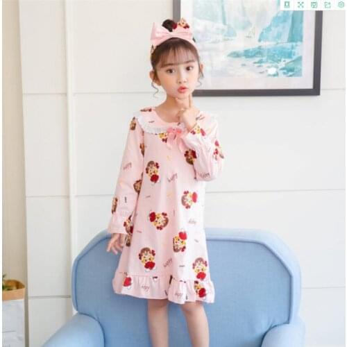 New Cotton Nightdress Little Teen Girl Pajamas Dresses Children Cartoon Summer Nightgown Home Clothes Kids Sleepwear Gecelik