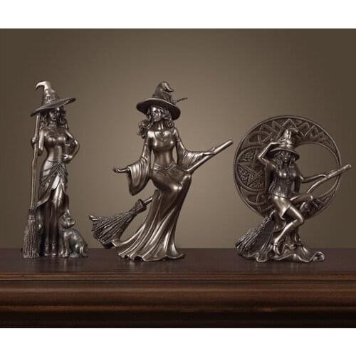 New European Style Retro Home Accessories Ornaments Copper-plated Witch Crafts Characteristic Creative Resin Statue Crafts