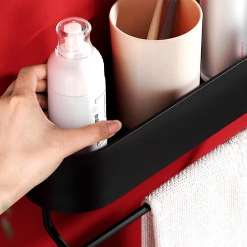 Floating Shelves Wall Mounted Bathroom Organizer with Towel Bar Adhesive Alloy Shower Storage Rack for Kitchen No Drill GQ