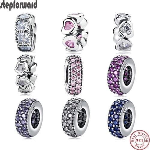 Popular DIY zircon design 925 sterling silver heart and star spacer charm for bracelet