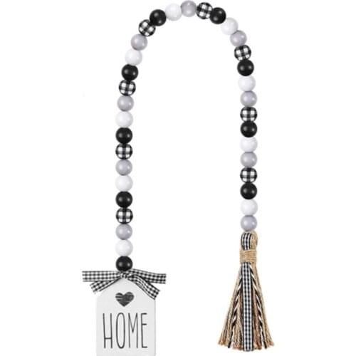 Bead Decoration Pendant Rustic Farmhouse Tiered Tray Decorations Tassel Plaid Ornaments Garland 85CM Wooden Beads