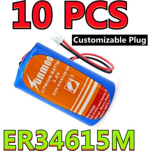 10PCS Original NEW SUNMOON ER34615M 34615 D Size 3.6V Water Meter PLC Battery High Power Type (Customizable Plug)