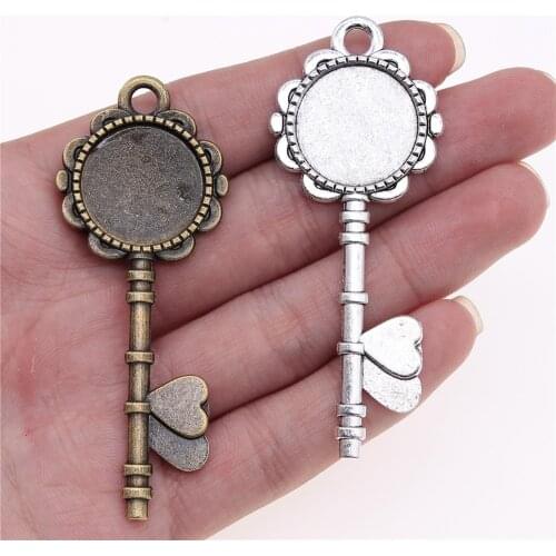 WYSIWYG 3pcs 20mm Inner Size 73x29mm Outer Size Vintage Antique Silver Color Big Key Cameo Cabochon Base Setting