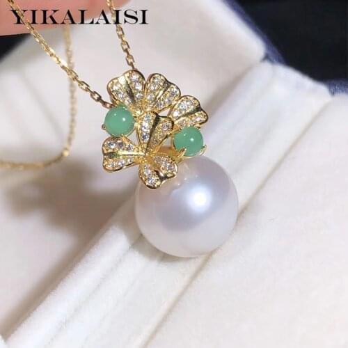 YIKALAISI 925 Sterling Silver Jewelry For Women 10-11mm Round Natural Freshwater Pearl Flower Pendants Necklaces Wholesale