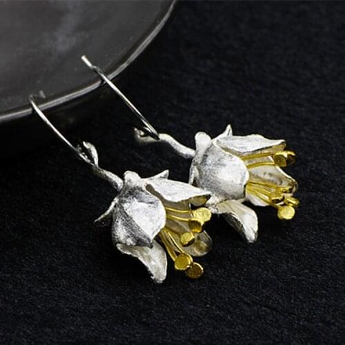 Hot sale Bohemia Flower Dangle hook Earrings Pure 925 Sterling Silver Fine Jewelry For Women