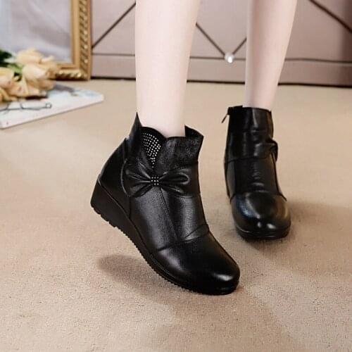 Winter Warm Boots Women Ankle Shoes Genuine Snow Boots for Women with Bow Shoes for Women Winter Nice Pop Wedges Shoes Female