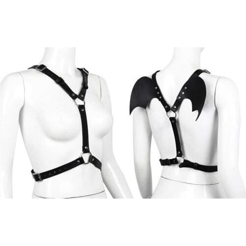 Women Sexy Faux Leather Angle Wing Harness Top Vest Half Playsuit Role Play Fetish Wear