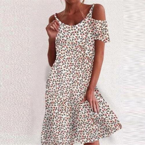 2021 Fashion Print Loose Dress Women Dress Round Neck Short Sleeve Floral Dress Off Shoulder Female Floral Digital Dress