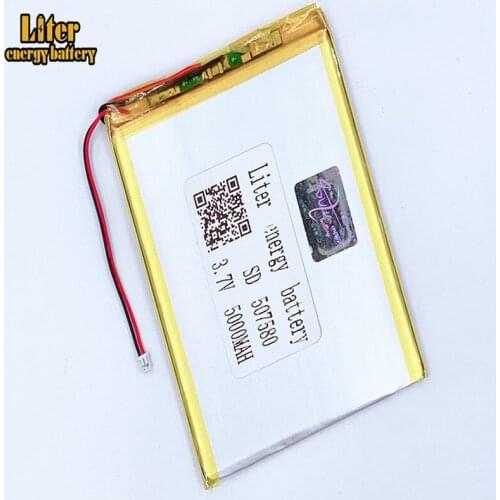 1.25MM 2pin connector 507580 5000mah 3.7V Rechargeable charging lithium polymer battery for e-books GPS PDA
