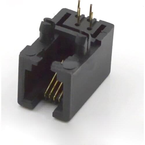 100pcs RJ11 Connector 4P Telephone Microphone Connector Communication Cable Adapter 95001-4P4C Black Plastic