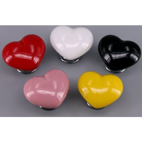 1x Ceramics Cabinet Knobs Drawer Cupboard wardrobe Handles Pulls Heart Shaped Childrens Dresser Knobs with Chrome Hardware