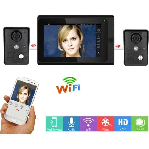 2 x Camera 7" Wired / Wireless Wifi Video Door Phone Doorbell Intercom System,Support Remote APP unlocking,Recording,Snapshot