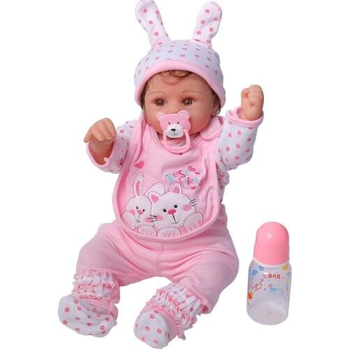 22Inch Reborn Baby Doll Lifelike Girl With Pink Clothes 56CM Realistic Newborn Baby Dolls Brown Eyes Boneca Cloth Body Toys