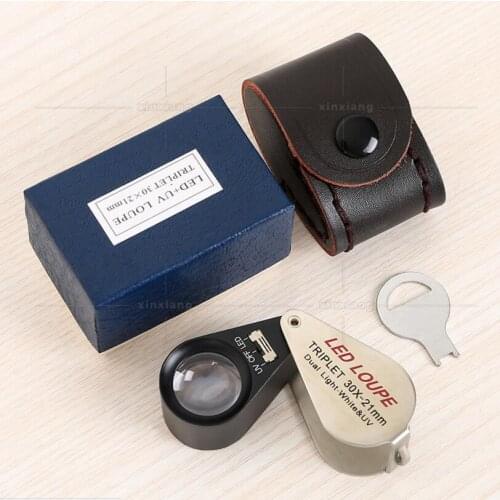 30x 21mm Lens LED illuminated Magnifier antique gem appreciation Pocket magnifying glass with 6 LED lights jewelry Loupe