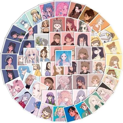 62PCS Retro Girl Japan Cartoon Anime Cup Luggage Waterproof Sticker Toy Cute Decoration Notebook Kawaii Laptop