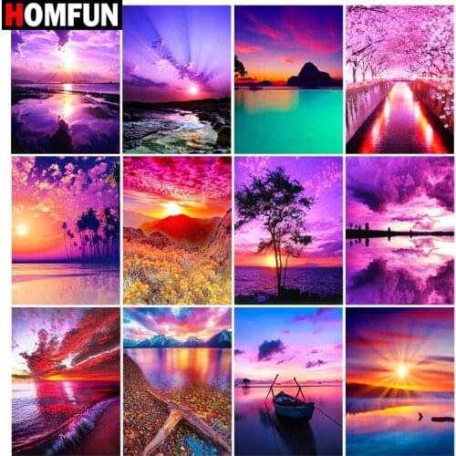 HOMFUN Diamond Embroidery DIY Diamond Painting Cross Stitch Kit "lake sunset landscape" 5D Needlework Diamond Home Decoration