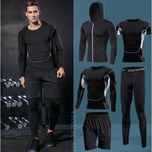 Mens Sportswear Running Set Fitness Sport Suit Outdoor Jogging Tracksuit Compression Sports Clothing Tight Workout Sport Wear