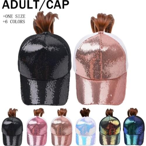 New Glitter Ponytail Baseball Cap For Women Snapback Dad Hat Mesh Trucker Womens Bun Adjustable Hip Hop Sequin Hats