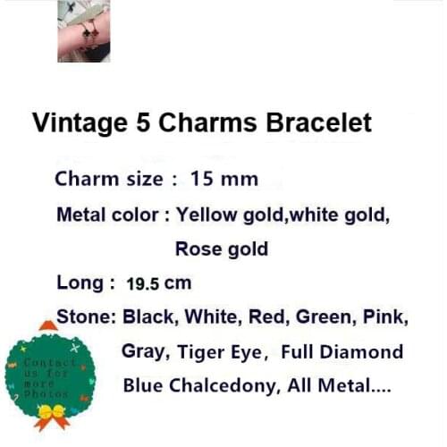 Top Quality Vintage 5 Charms Bracelet Women 100% Pure Sterling Silver Set Natural Multi-color Stone Elegant Gifts Bijoux