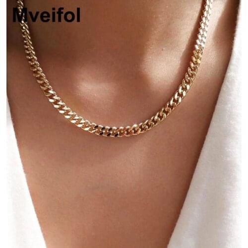 Mveifol Stainless Steel Curb Cuban Chain Necklace for Women Men Hip Hop Punk Choker Necklace Punk Jewelry