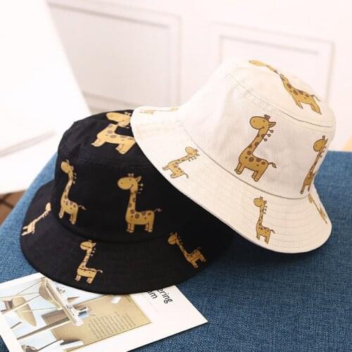 Childrens Caps Spring Summer Cartoon Fisherman Hat For Boys Girls Giraffe Pattern Bucket Hats Kids Soft Sunscreen Sun Cap