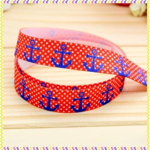 5/8'' Free shipping Fold Over Elastic FOE anchor printed headband headwear hair band diy decoration wholesale OEM B791