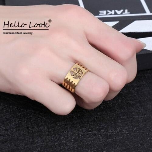 HelloLook Hollow Life Tree Ring for Men Gold Silver Stainless Steel Wishing Tree Rings Men Vintage Jewelry