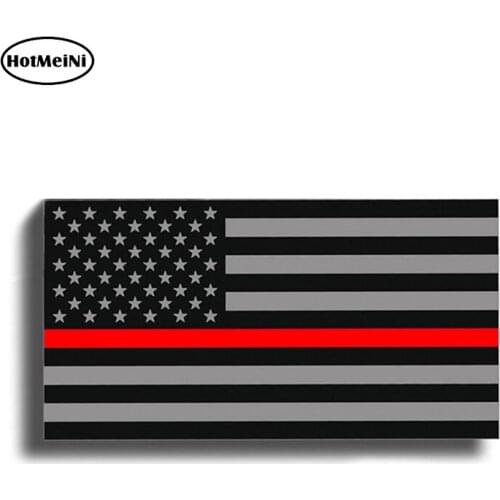 HotMeiNi 13cm X 6.8cm Fireman Red Line USA Flag Sticker Car Truck Laptop Cup Decal Rescue EMT Fire 911 American Vinyl Graphic