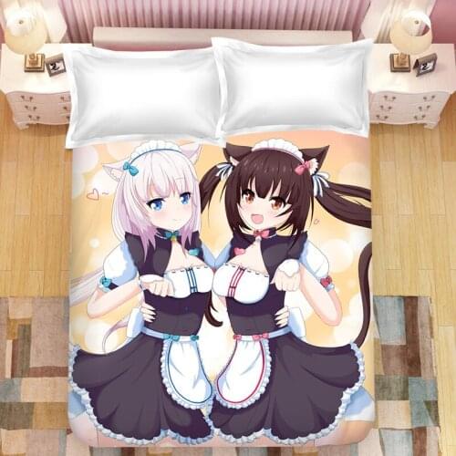 Game Nekopara Anime 3D Printed Bed Sheet Coverlet Children Room Bed Sheet Bed Linen (NO Duvet Cover Pillowcase) 01