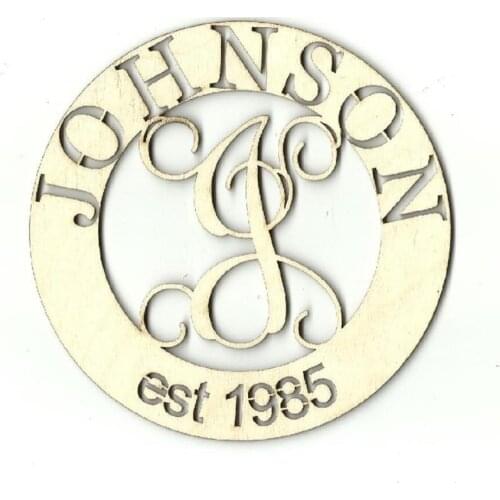 Name Year Circle Monogram - Personalized Laser Cut Out Unfinished Wood Shape