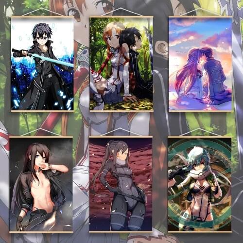 Sword Art Online Anime Poster Style Anime manga wall Poster solid wood hanging scroll for canvas painting