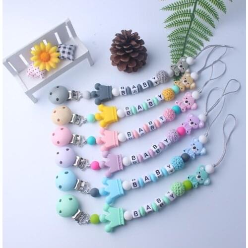 Cute Koala Letter Beads Silicone Teether Bracelet Teething Soother Pacifier Clip