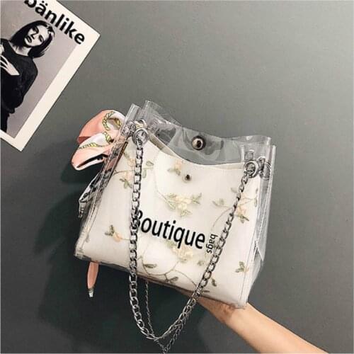 Fashion Women Casual Flower Print Transparent Jelly Bag Crossbody Shoulder Bag