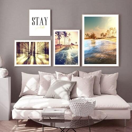 Canvas Wall Art Sunset Landscape Paintings Forest Coconut Trees Beach Poster and Prints Modern Living Room Decoratvie Pictrures