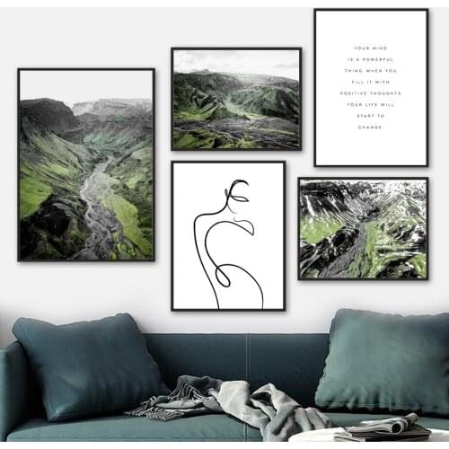 Mountain River Landscape Abstract Lines Wall Art Canvas Painting Nordic Posters And Prints Wall Pictures For Living Room Decor