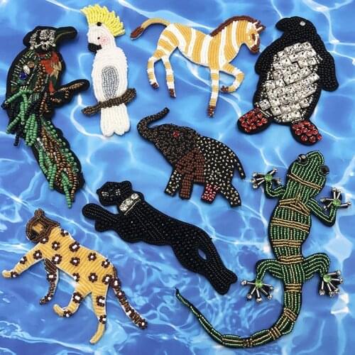 New Large Animal Hand-Beaded Leopard Horse Bird Elephant Patch Clothing Bag DIY Accessories Decorative Hair Accessori Decorate