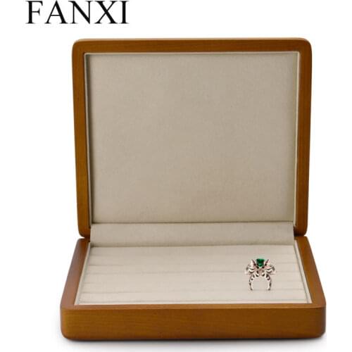FANXI Jewelry Display Solid Wood Ring Display Case with Microfiber Jewelry Box Stand Ring Organizer for Showcaee