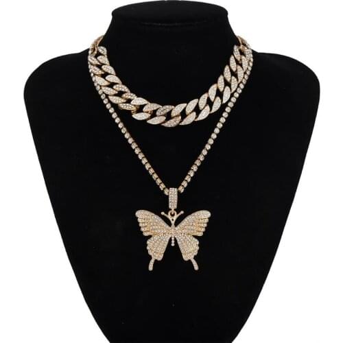 Big Butterfly Choker Necklace For Women vintage Cuban chain crystal Statement Collar Necklaces Female Chocker Jewelry wholesale